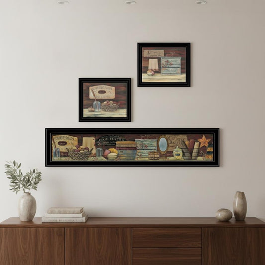 Set Of Three COUNTRY BATH 1 2 Black Framed Print Bathroom Wall Art