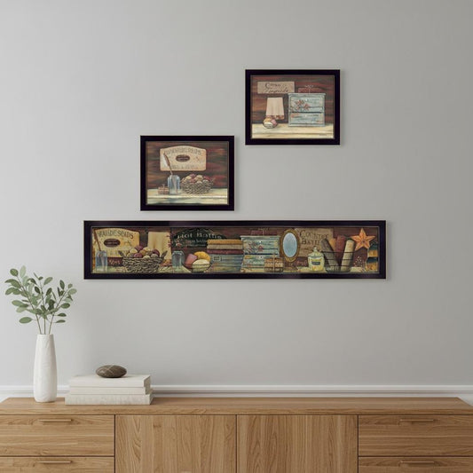 Set Of Three COUNTRY BATH 1 3 Black Framed Print Bathroom Wall Art