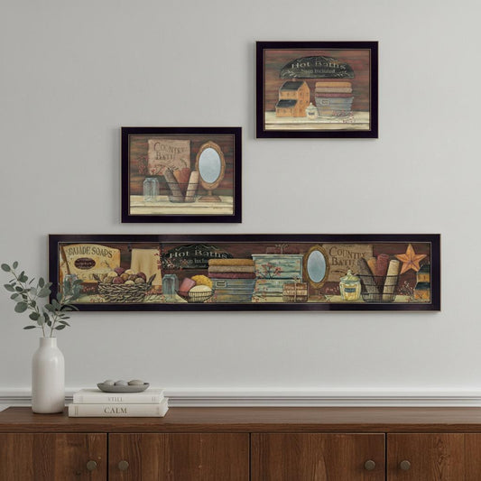Set Of Three Country Bath 11 Black Framed Print Bathroom Wall Art