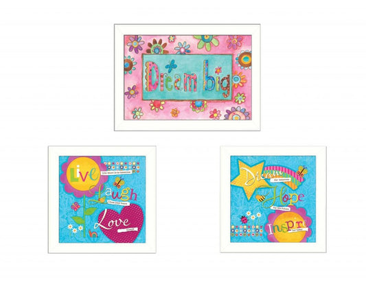 Set Of Three Dream White Framed Print Wall Art