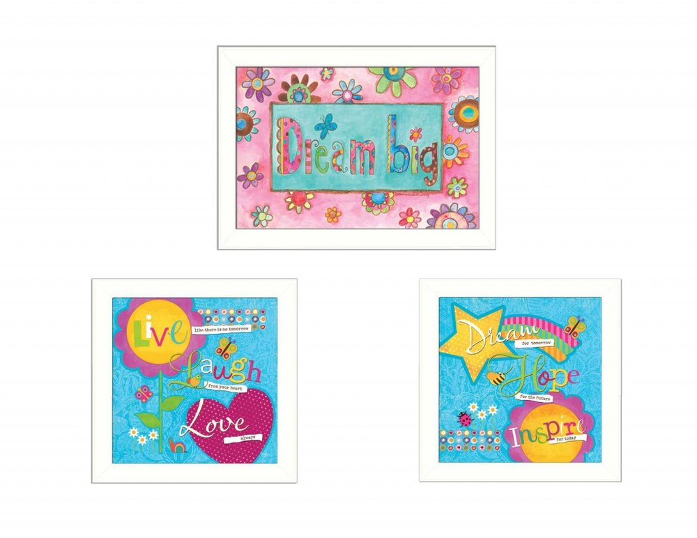 Set Of Three Dream White Framed Print Wall Art
