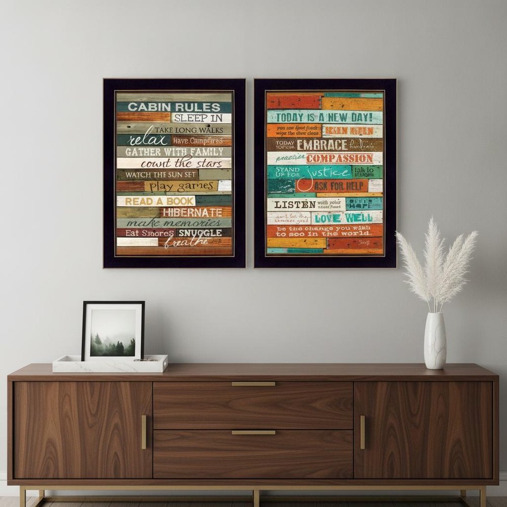 Set Of Two Wood Plank Black Framed Print Wall Art