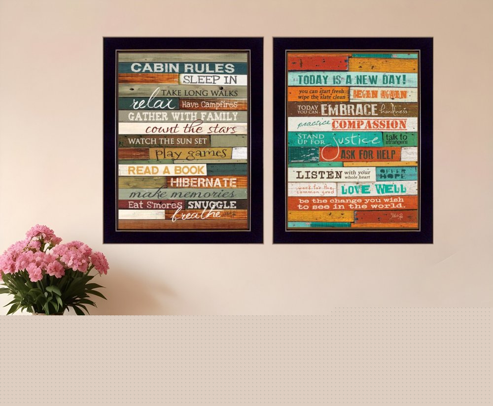 Set Of Two Wood Plank Black Framed Print Wall Art
