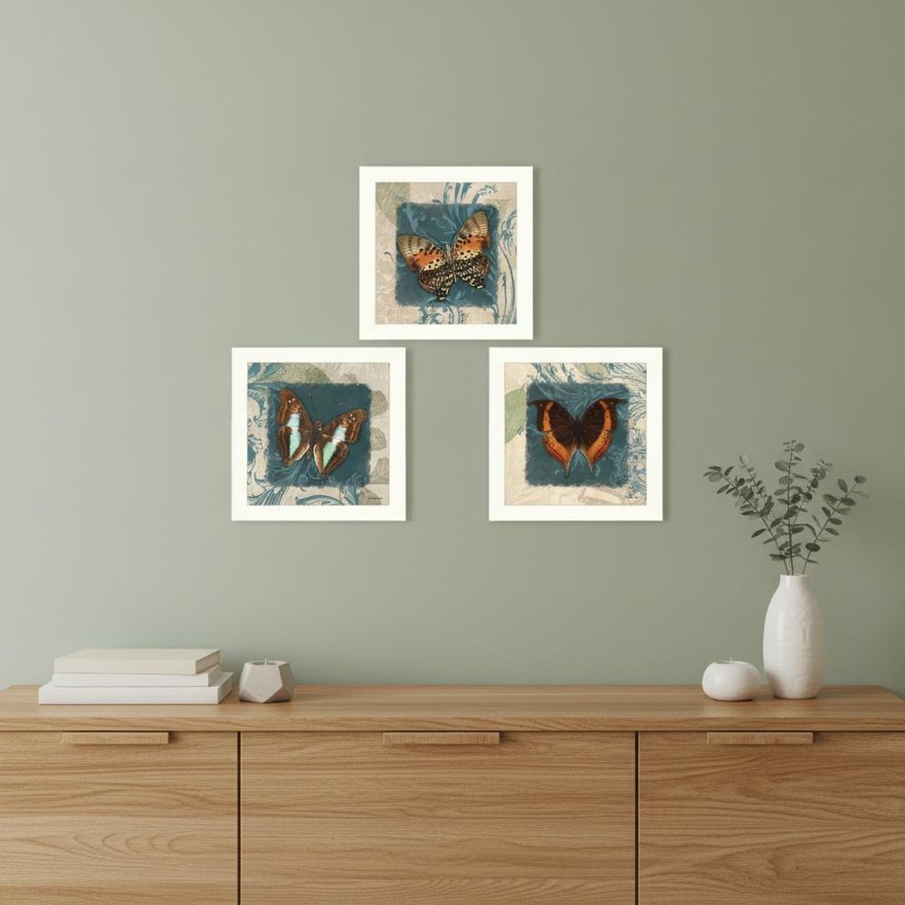 Set Of Three Butterflies White Framed Print Wall Art