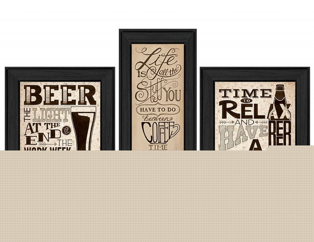 Set Of Three Beer Time Black Framed Print Wall Art