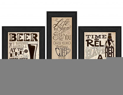 Set Of Three Beer Time Black Framed Print Wall Art