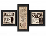 Set Of Three Beer Time Black Framed Print Wall Art