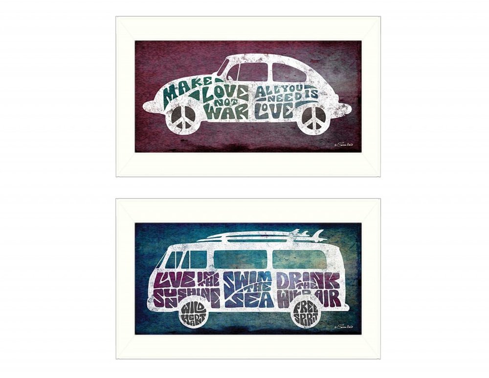 Set Of Two Retro White Framed Print Wall Art