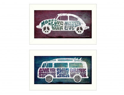 Set Of Two Retro White Framed Print Wall Art