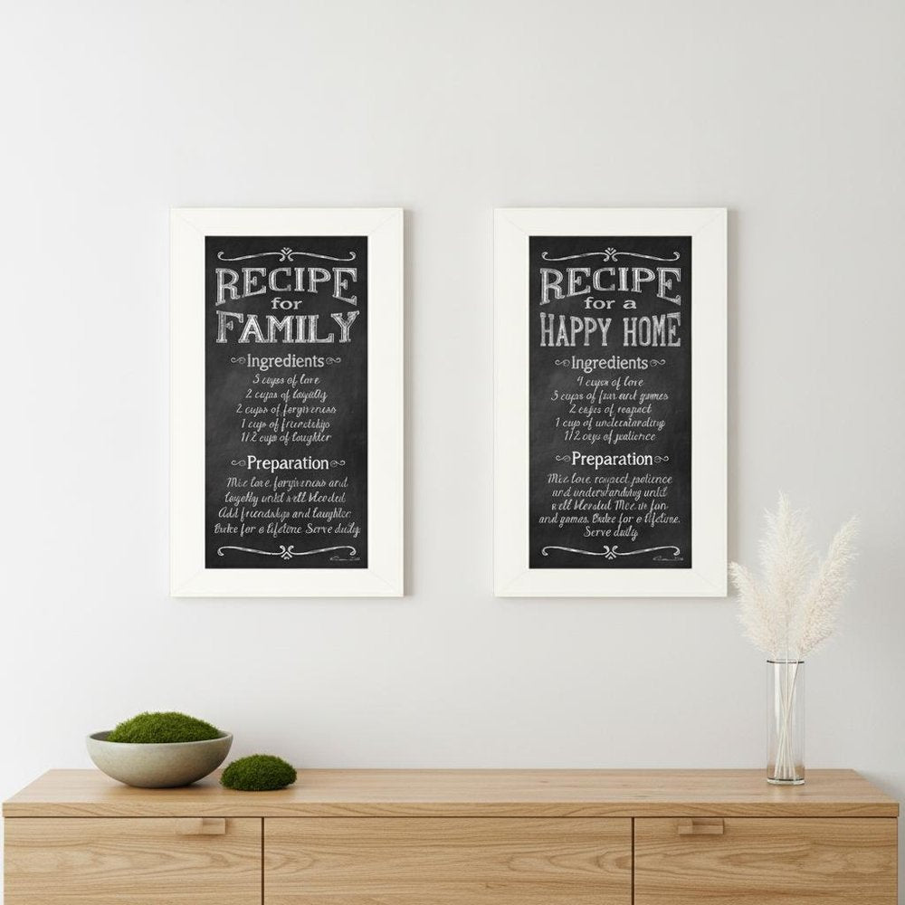 Set Of Two Family Recipe White Framed Print Wall Art