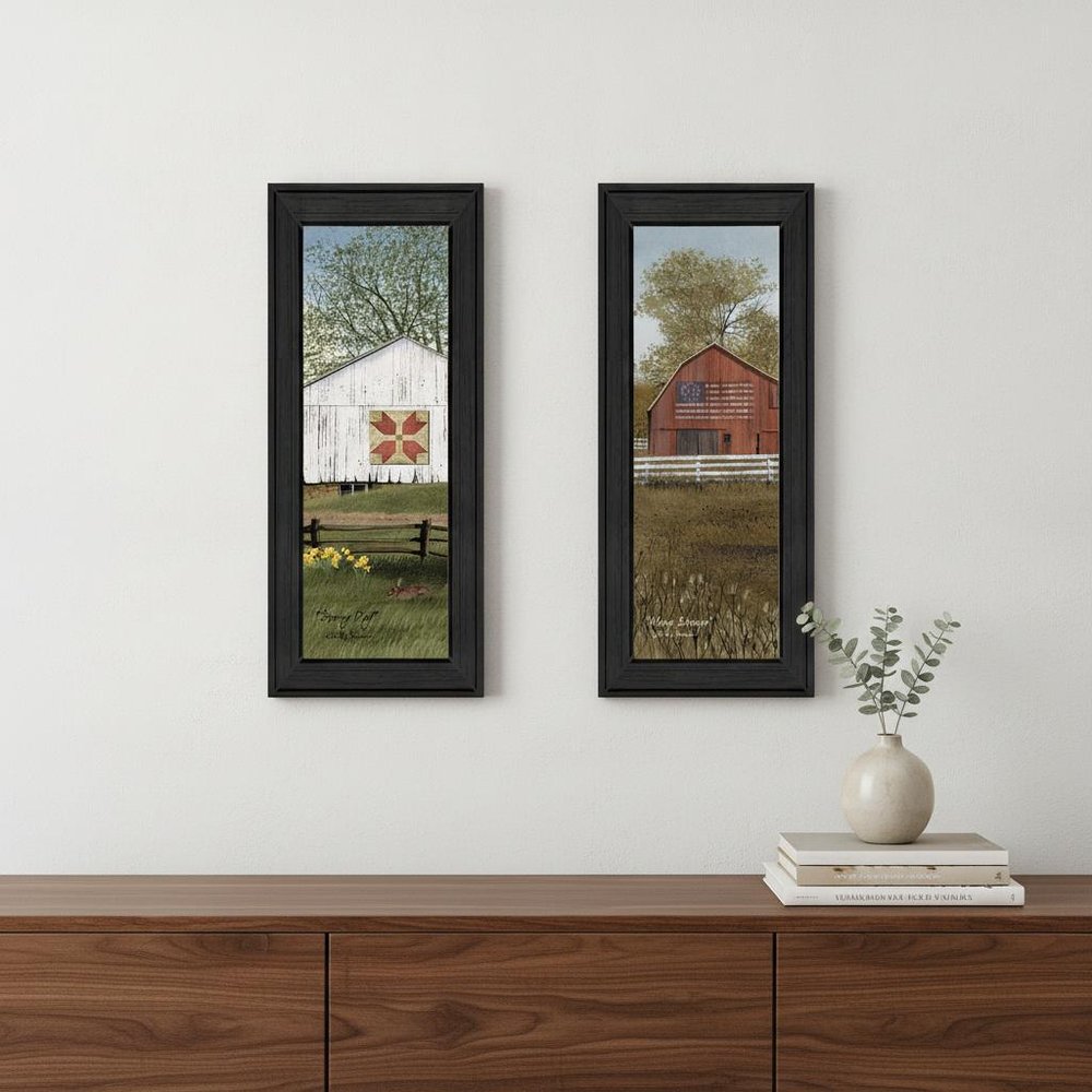 Set Of Two Country Barns 3 Black Framed Print Wall Art