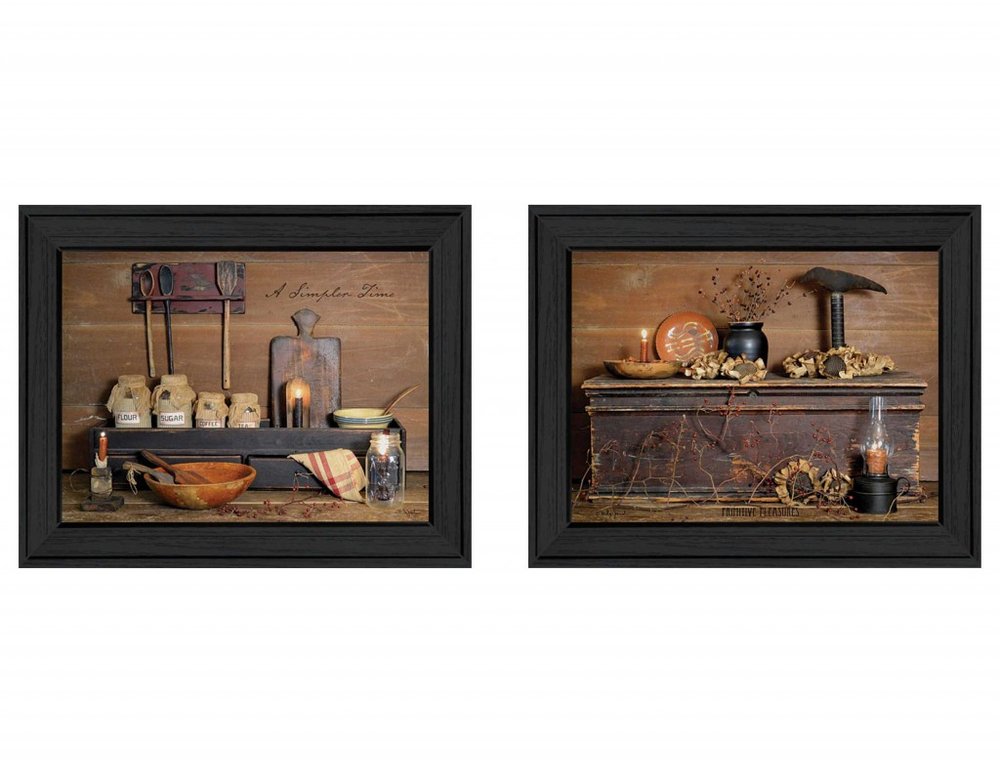 Set Of Two Rustic Black Framed Print Wall Art
