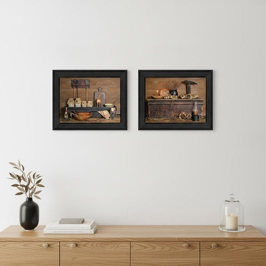 Set Of Two Rustic Black Framed Print Wall Art