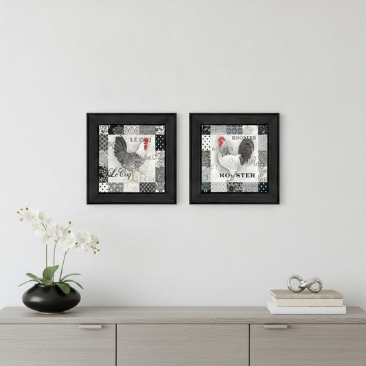 Set Of Two Rooster I Black Framed Print Wall Art