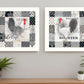 Set Of Two Black And White Rooster White Framed Print Wall Art