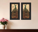 Set Of Two Peacock 2 Black Framed Print Wall Art