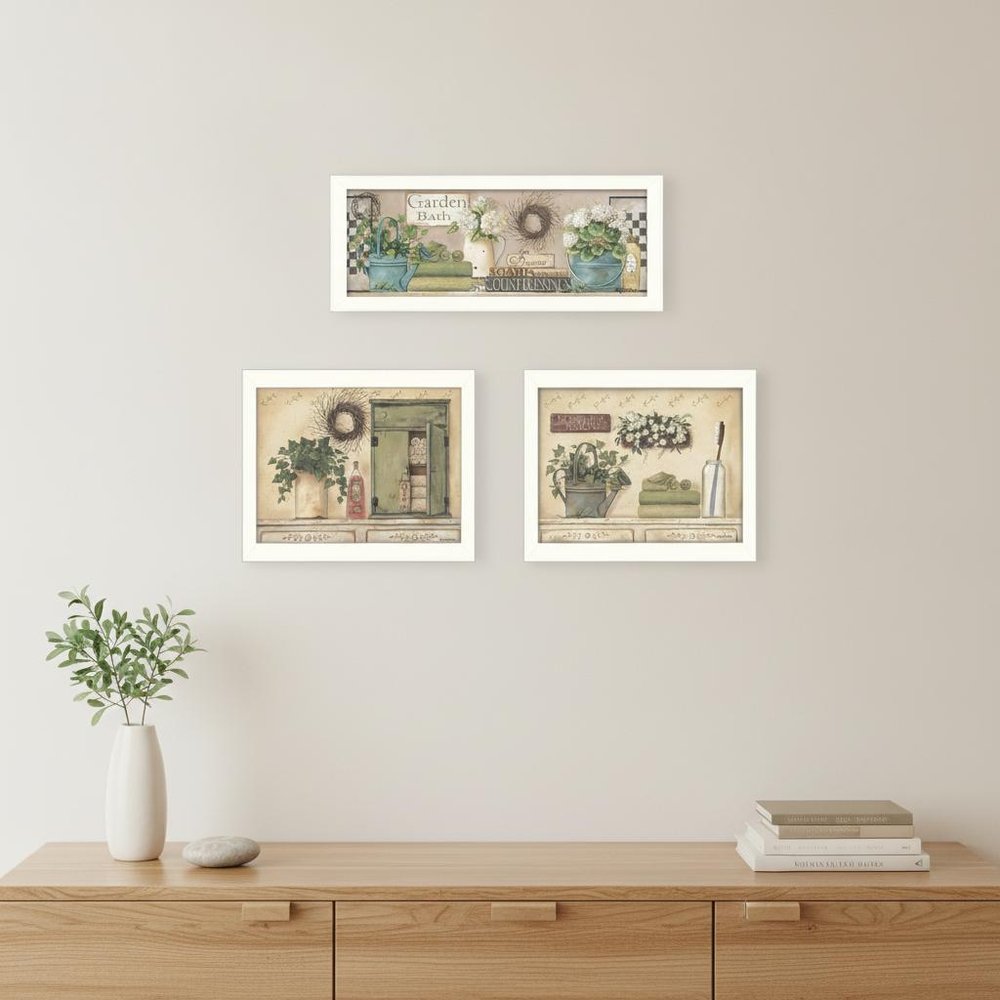Set Of Three Garden Bath 1 White Framed Print Bathroom Wall Art