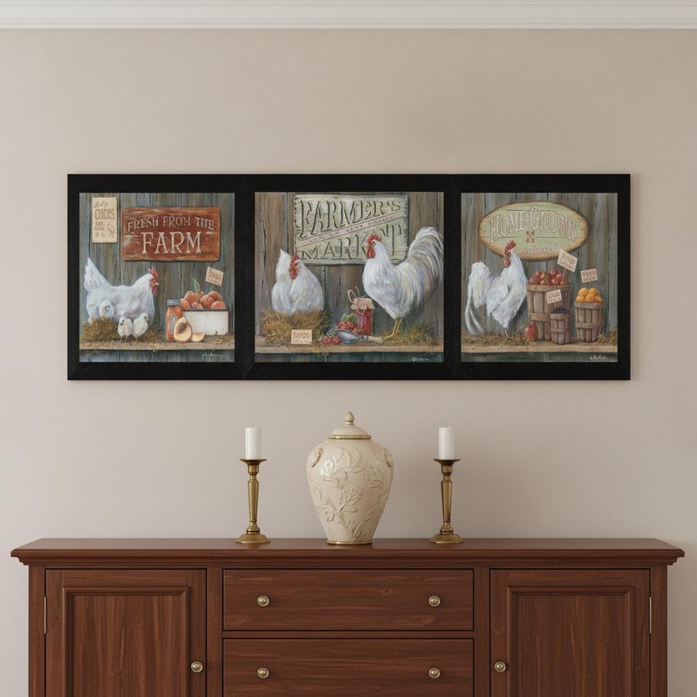 Set Of Three Farmers Market Black Framed Print Wall Art