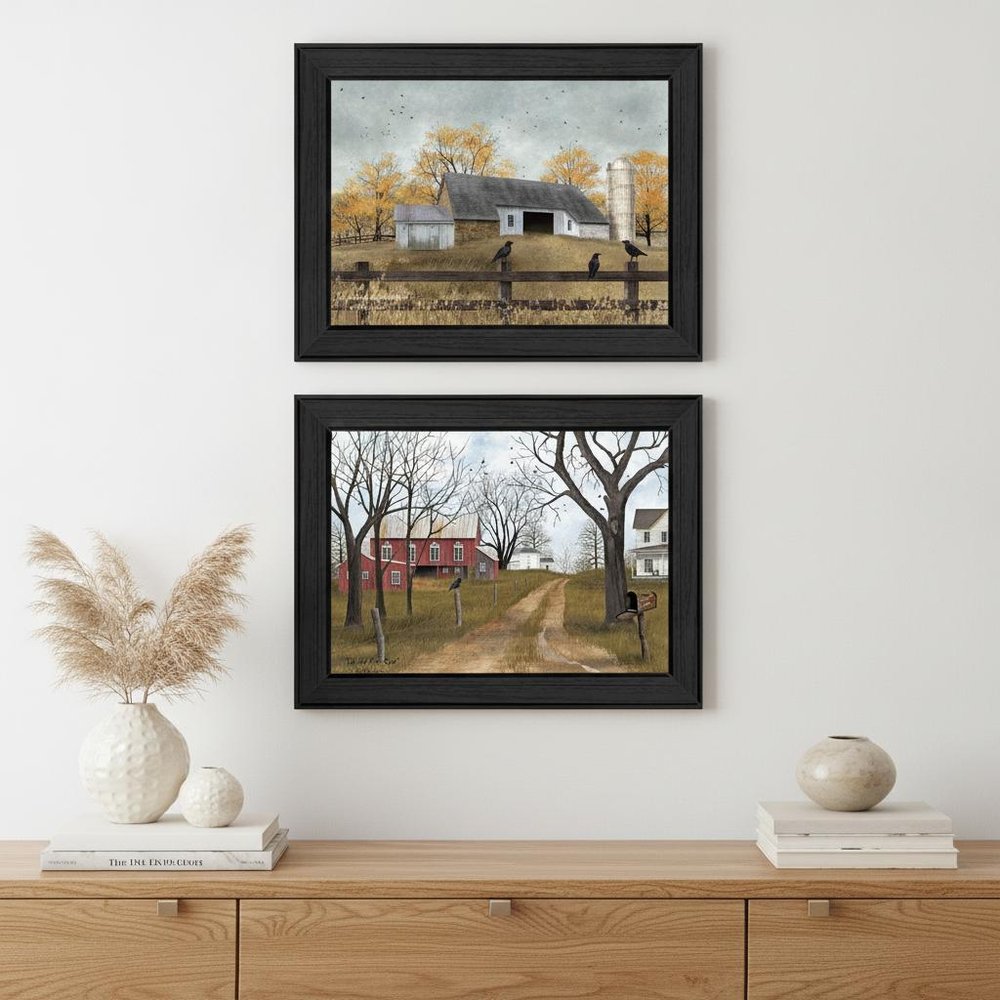 Set Of Two Country Roads 3 Black Framed Print Wall Art