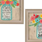 Set Of Two Mason Jar Floral Happiness at Home Brown Framed Print Wall Art