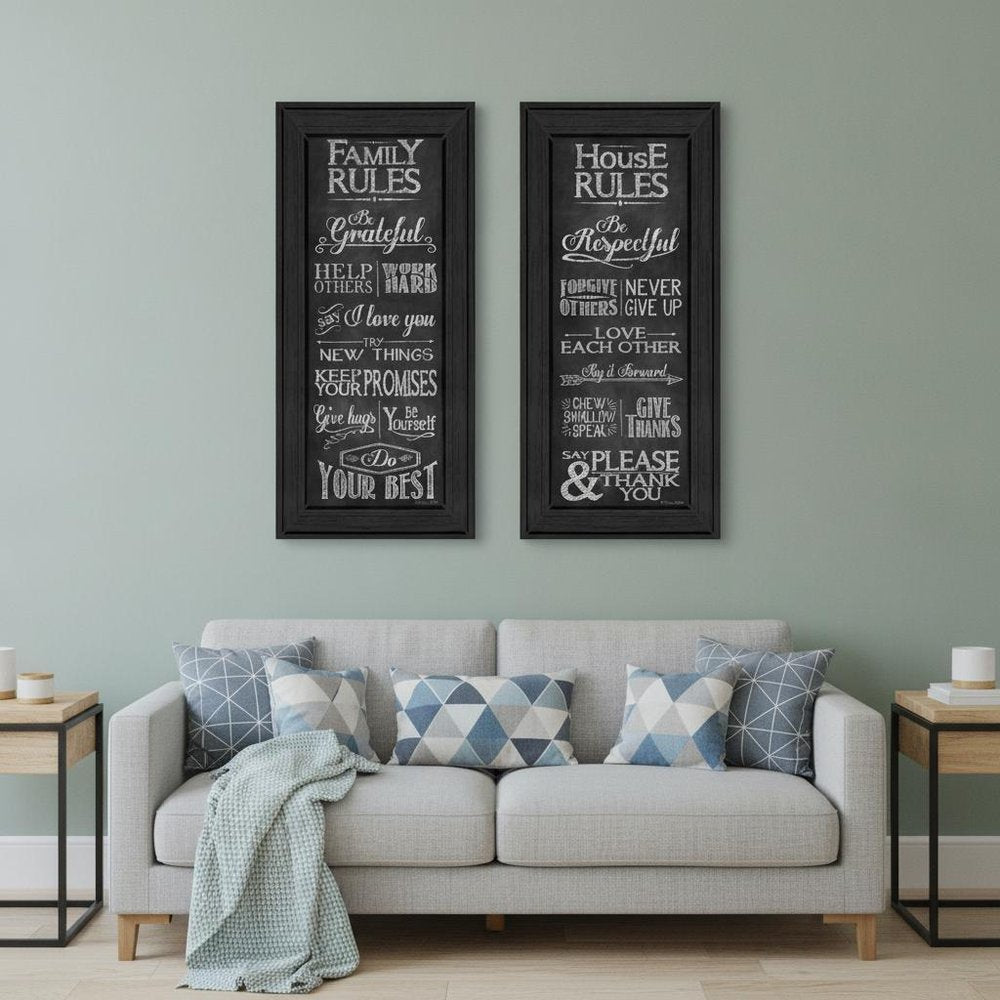 Set Of Two Family and House Rules Black Framed Print Wall Art