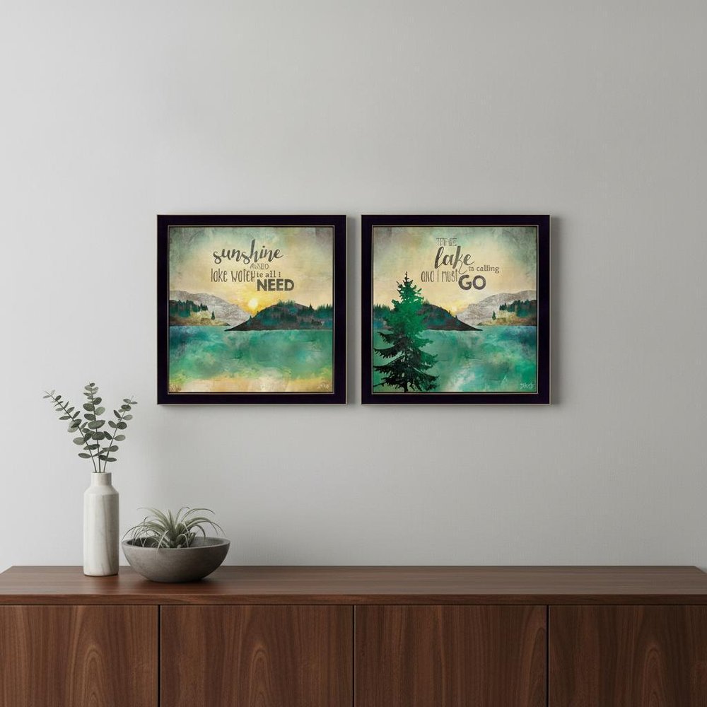 Set Of Two The Lake is Calling Black Framed Print Wall Art