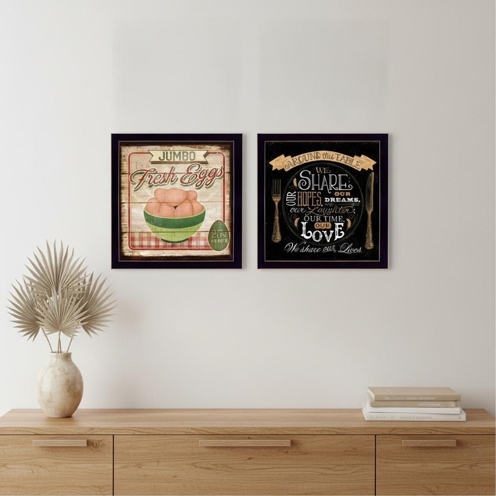 Set Of Two Around the Table Black Framed Print Wall Art