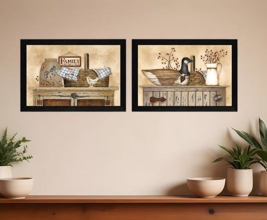 Set Of Two Rustic Still Life Black Framed Print Wall Art