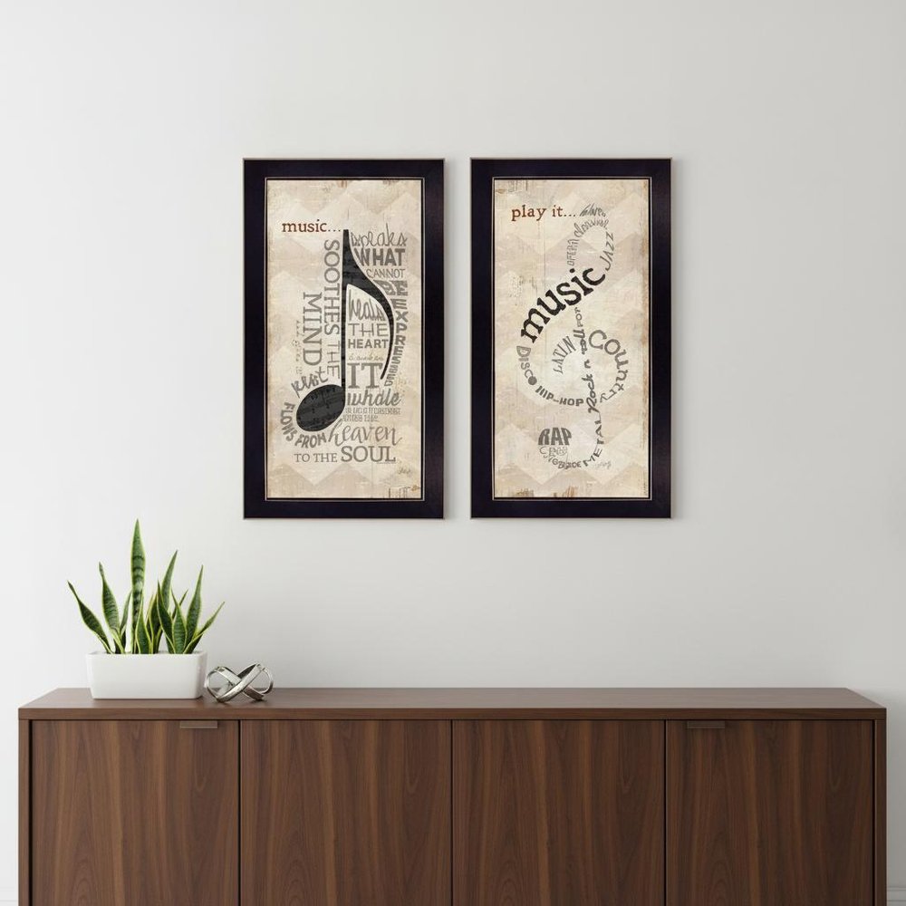 Set Of Two Musical Notes Black Framed Print Wall Art