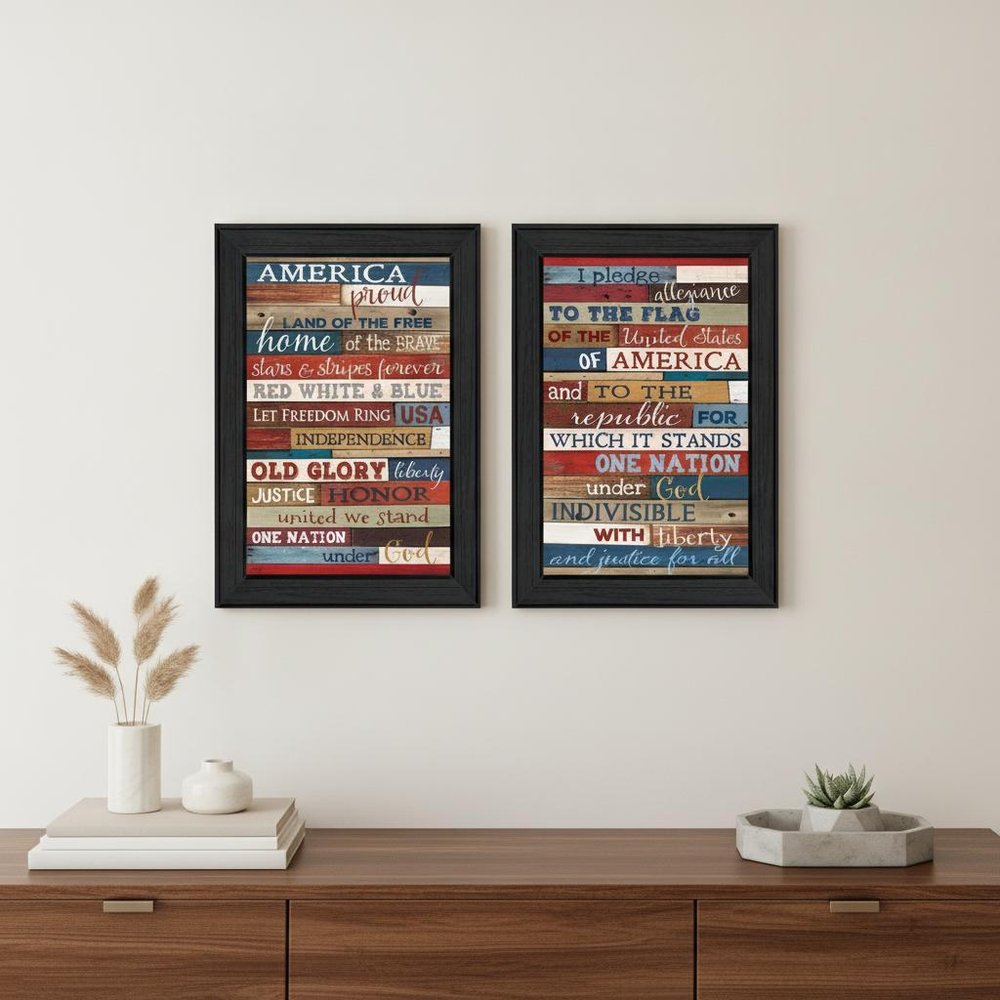Set Of Two America Proud I Black Framed Print Wall Art