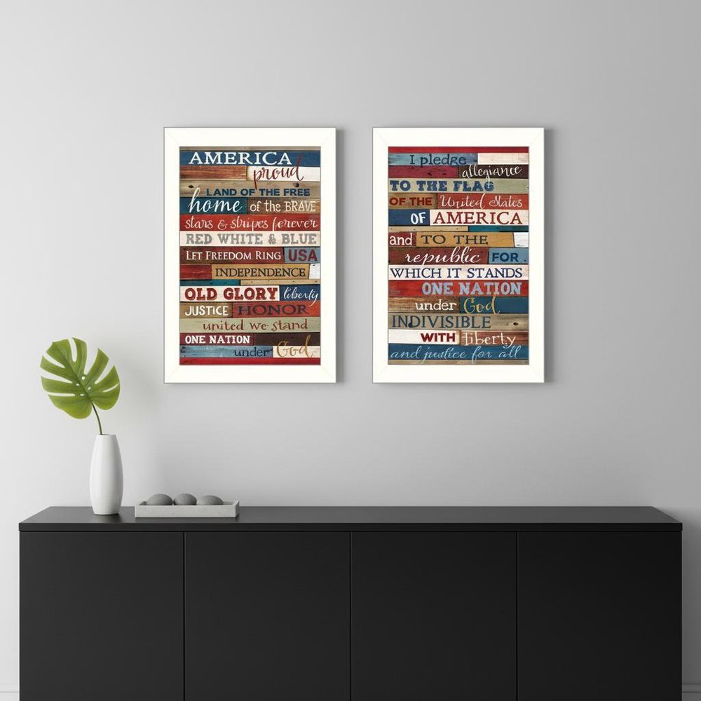 Set Of Two America Proud White Framed Print Wall Art