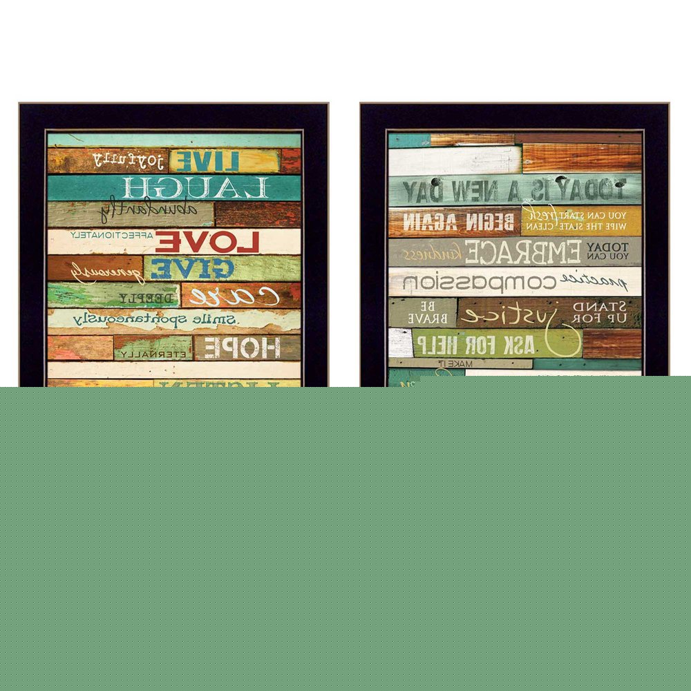 Set Of Two Today is a New Day Faux Wood Slat Black Framed Print Wall Art