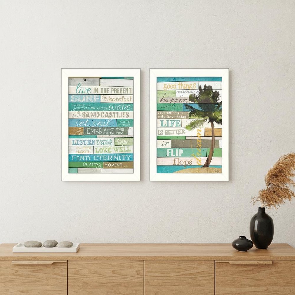 Set Of Two Live in the Present White Framed Print Wall Art