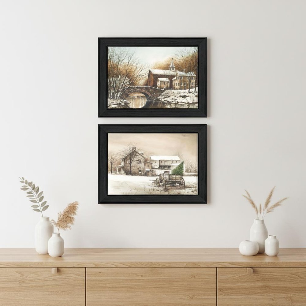 Set Of Two Winter Reflections Black Framed Print Wall Art