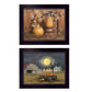Set Of Two Pumpkin Space Harvest Black Framed Print Kitchen Wall Art