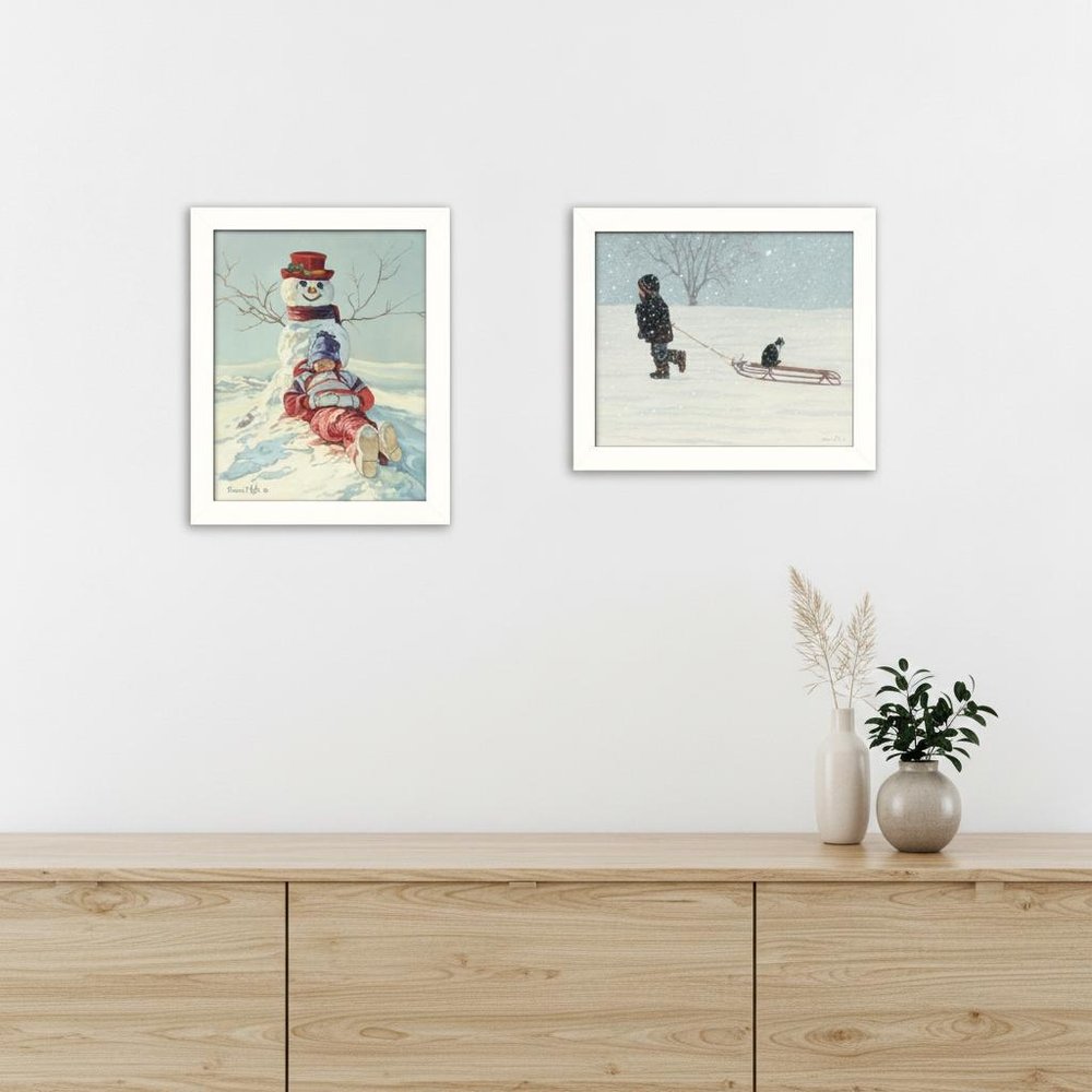 Set Of Two Snow Memories White Framed Print Wall Art