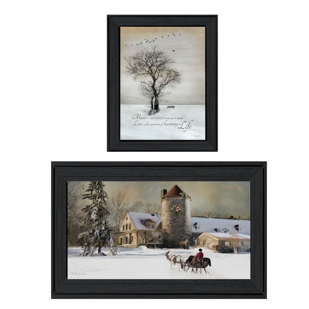 Set Of Two Winter Harmony Collection Black Framed Wall Art