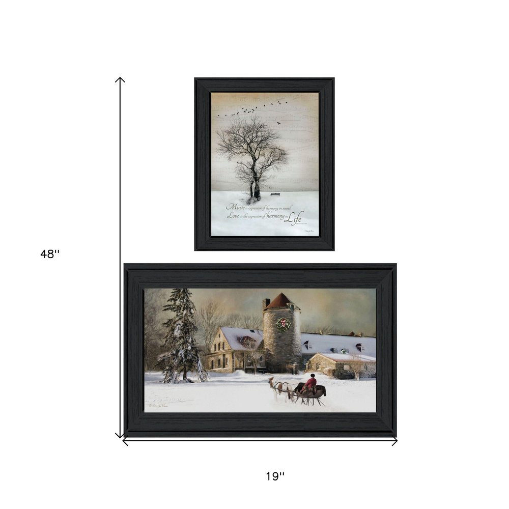 Set Of Two Winter Harmony Collection Black Framed Wall Art