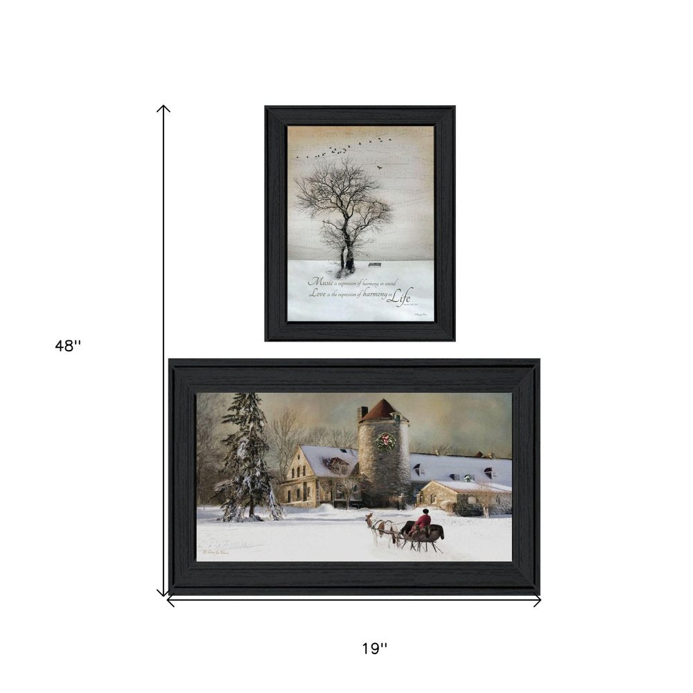 Set Of Two Winter Harmony Collection Black Framed Wall Art