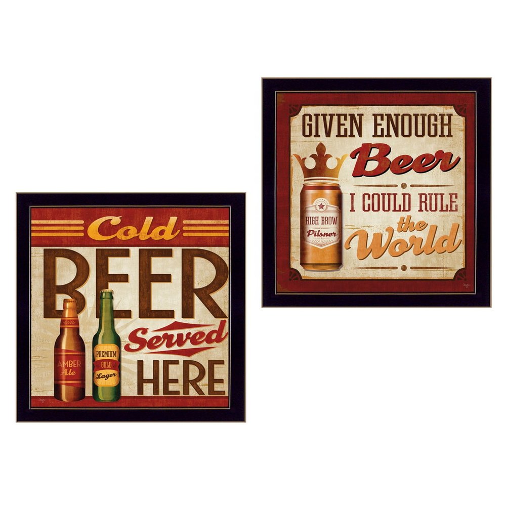 Set Of Two Beer II Cold Beer Served Here Black Framed Wall Art