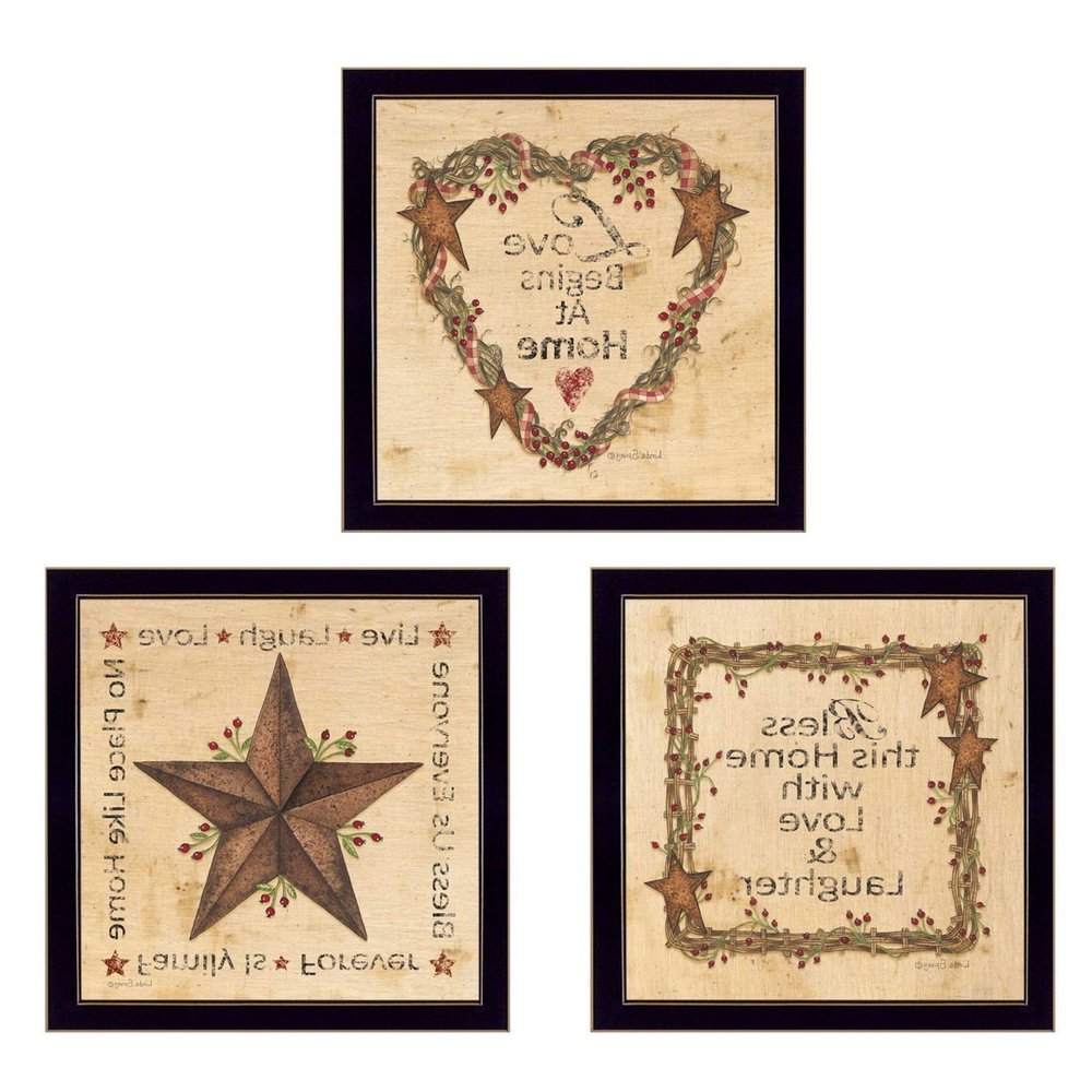 Set Of Three Love Begins at Home Black Framed Wall Art