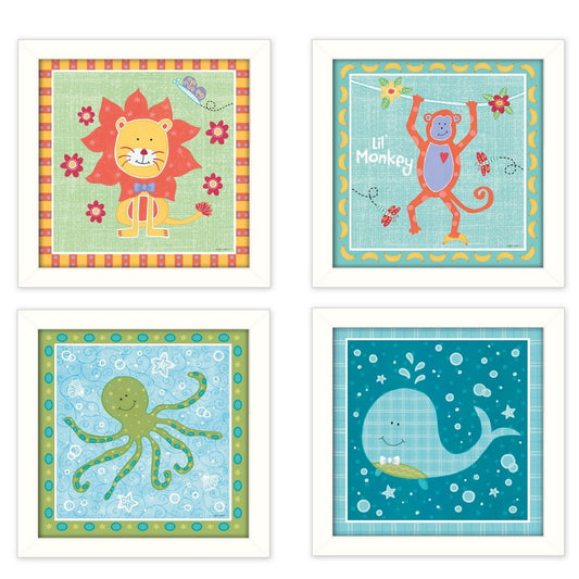 Set Of Four Childrens Room White Framed Wall Art