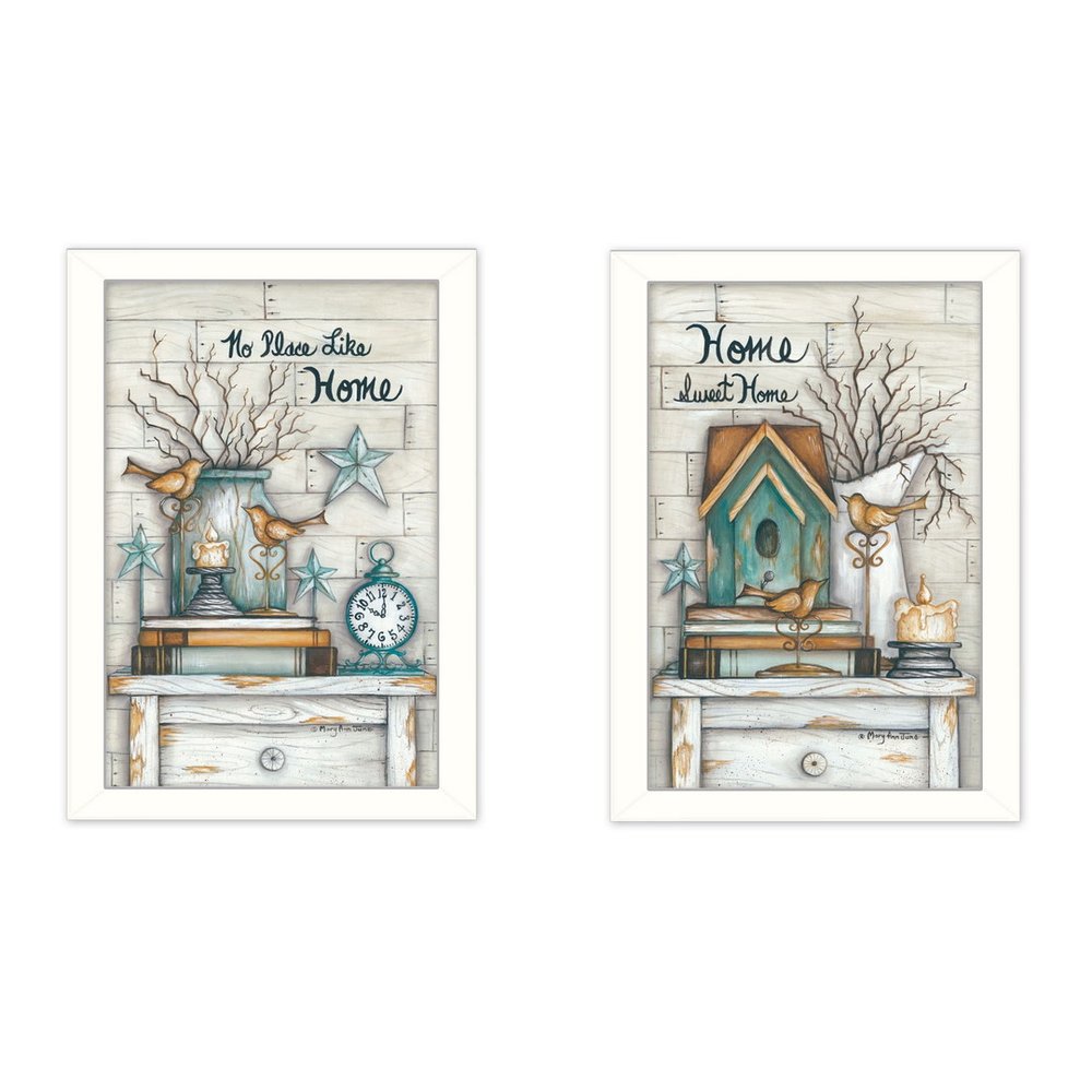 Set Of Two Home Sweet Home 2 White Framed Wall Art