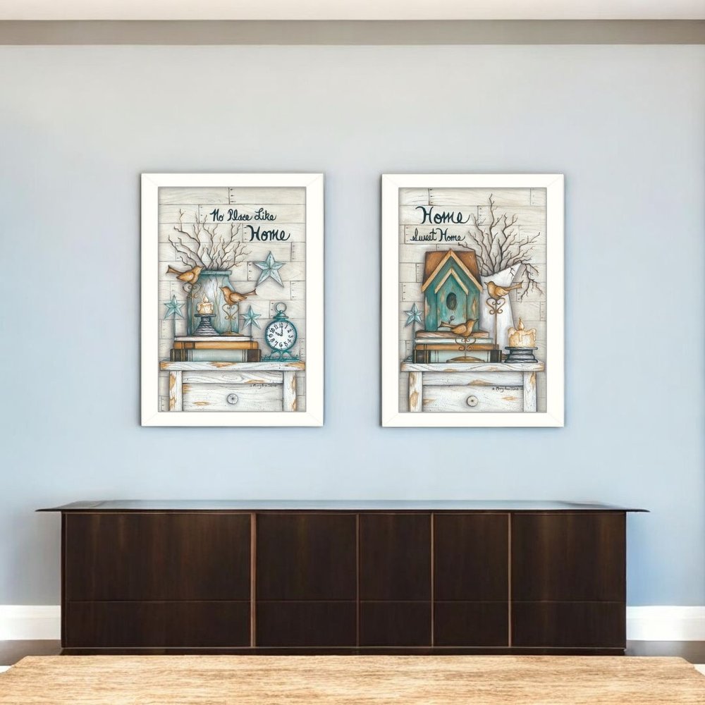 Set Of Two Home Sweet Home 2 White Framed Wall Art
