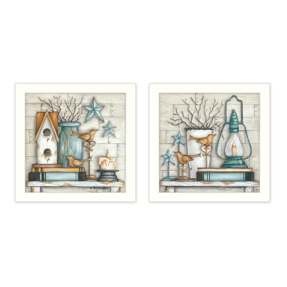 Set Of Two Marys Country Shelf 2 White Framed Wall Art