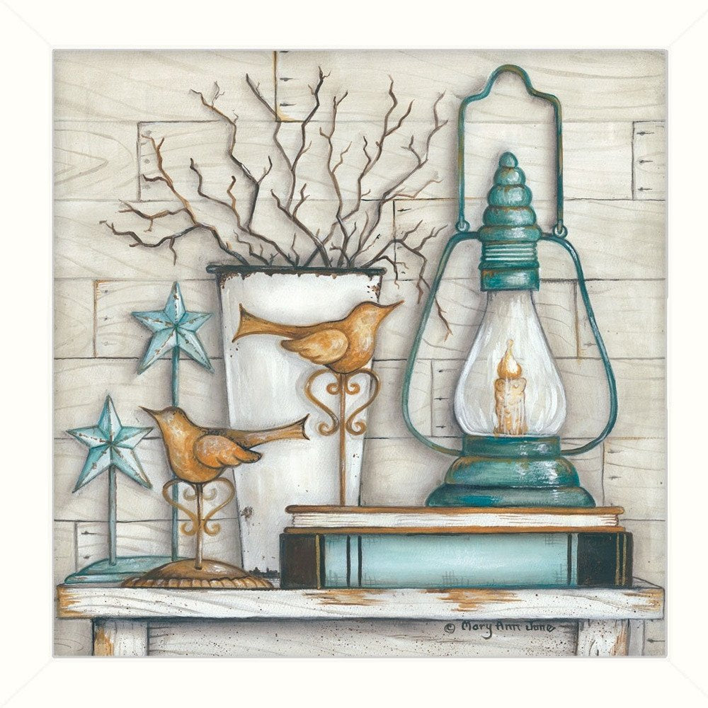 Set Of Two Marys Country Shelf 2 White Framed Wall Art