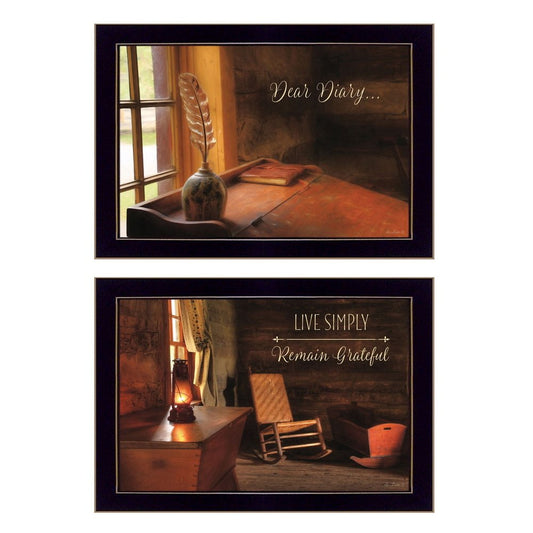Set Of Two Dear Diary Black Framed Wall Art