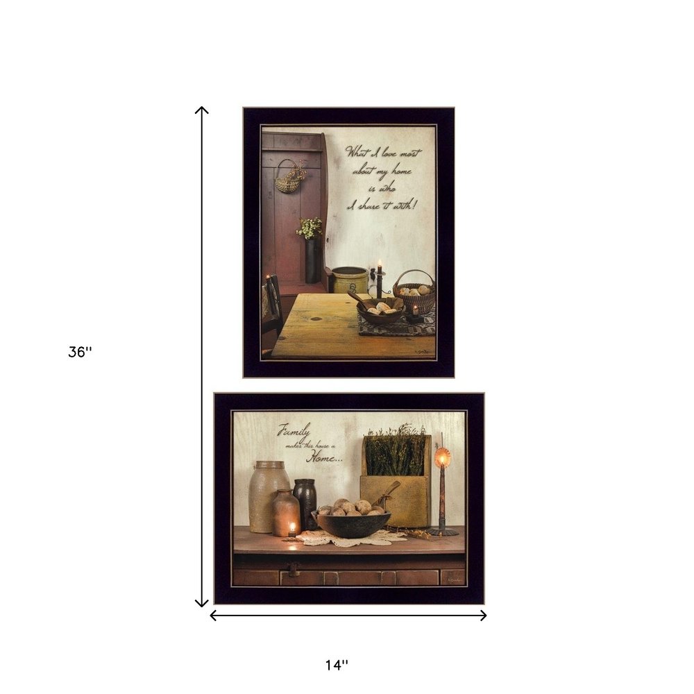 Set Of Two Home and Family Black Framed Wall Art