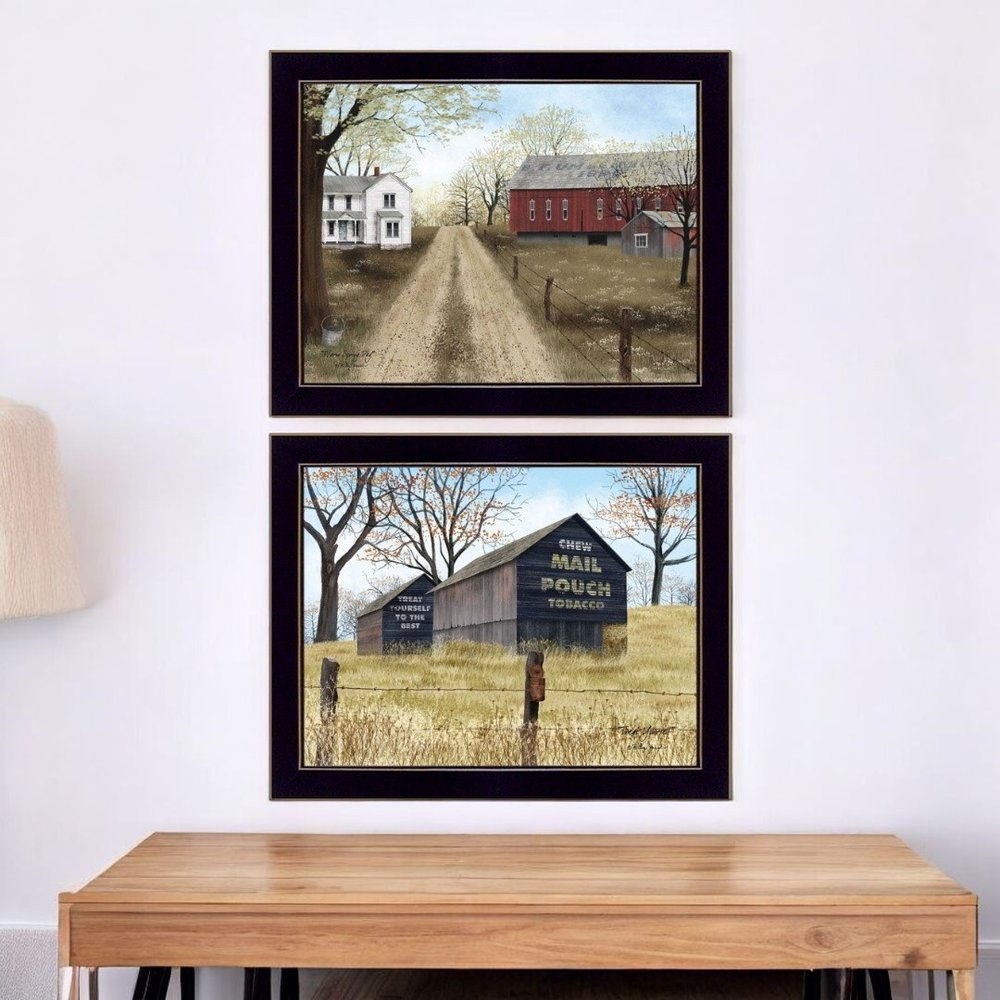 Set Of Two Scenic Country Black Framed Wall Art