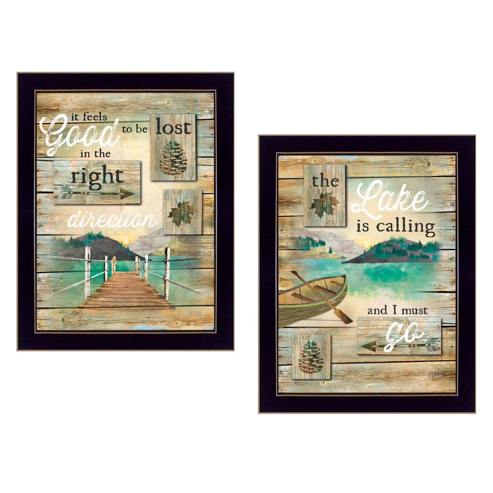 Set Of Two Lost in the Right Direction Black Framed Wall Art